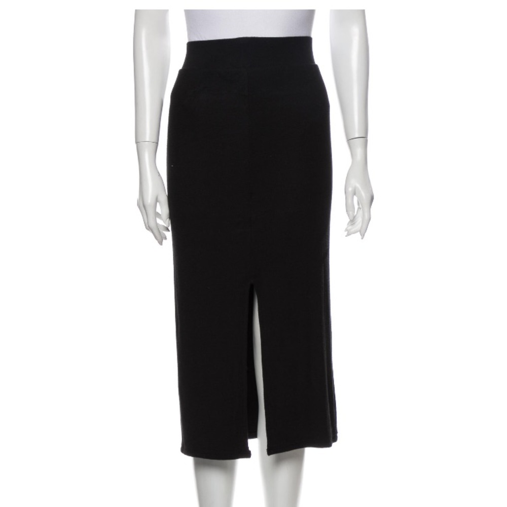 ATM ribbed black midi slitted skirt
